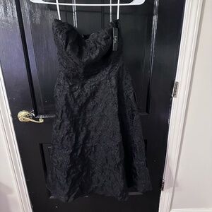 Lulu's Toast to Tonight Black Textured Burnout Strapless Midi Dress